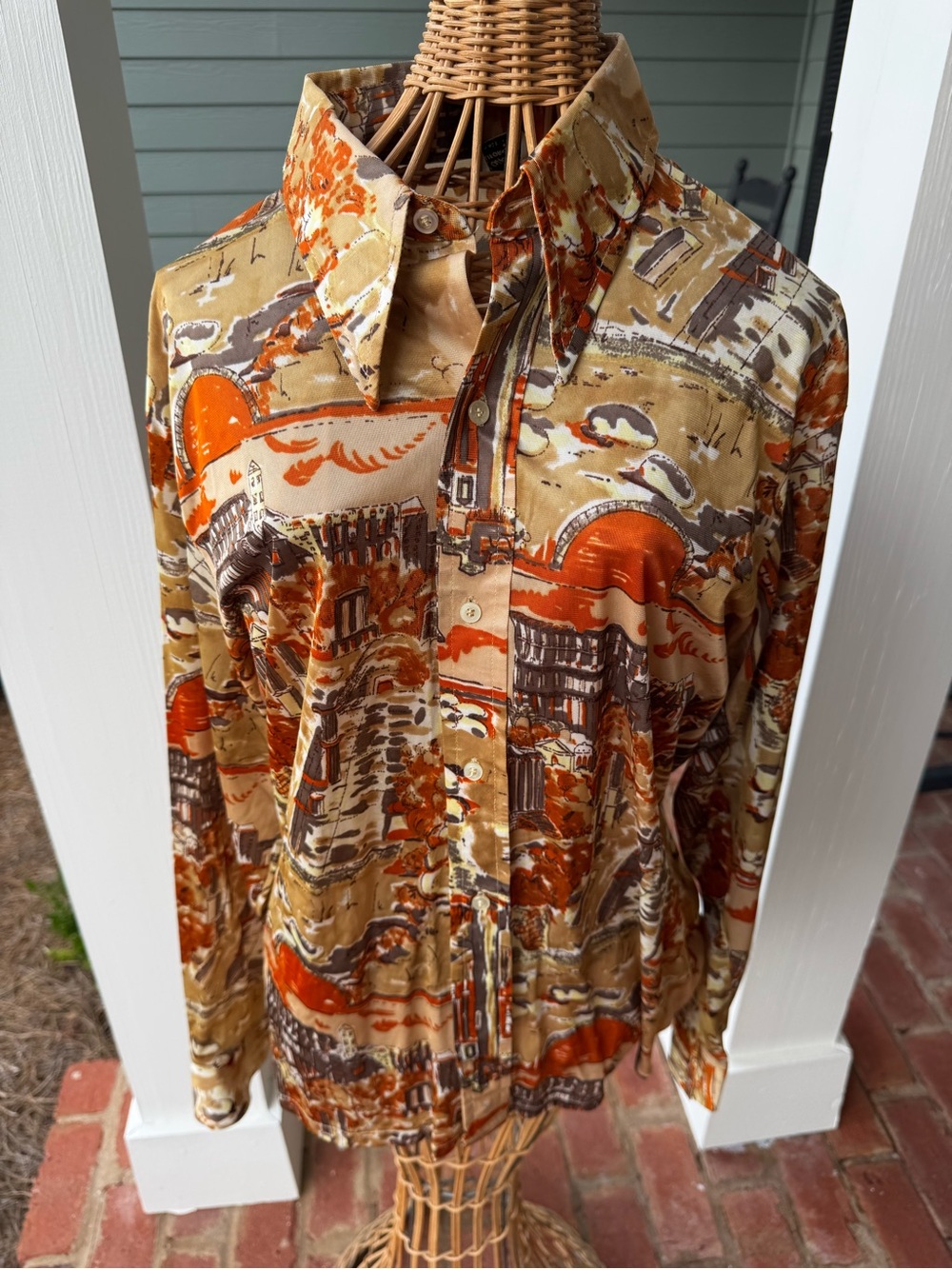 Vintage 70s Men’s Scenic Print Shirt Julaxino California Disco MCM USA